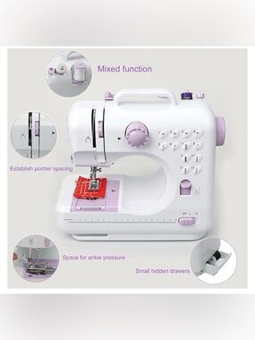 Sewing Machine with 12 Built-in Stitches, 2-Speed Foot Pedal. New